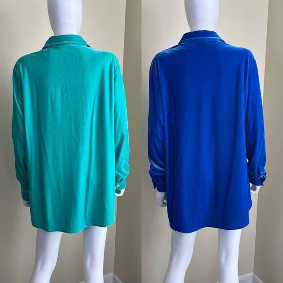 Soft Surroundings Womens Size L Stretch Velvet Boyfriend Button Down Tunic Shirt - Picture 3 of 15